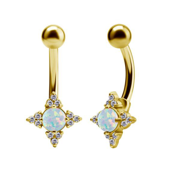 24K GOLD PVD SS316L BELLY BANANAS SET W.LAB CREATED OPALS