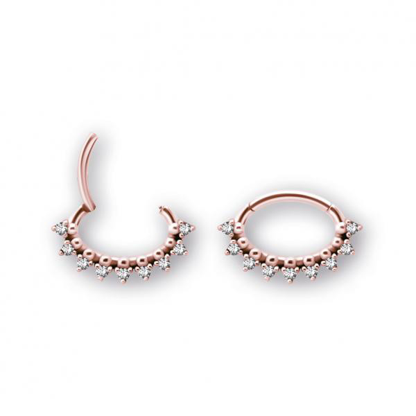 ROSE GOLD PVD SS316L HINGED SEPTUM/DAITH CLICKER SET W. PREMIUM ZIRCONIA