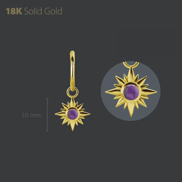 18K GOLD CHARM SET WITH GENUINE DARK AMETHYST (CABOCHON)