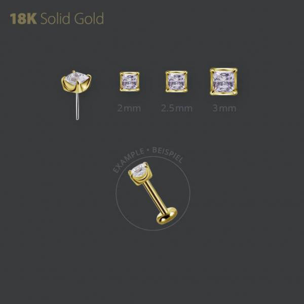 18K GOLD THREADLESS ATT. SET W. PRINCESS CUT PREMIUM ZIRCONIA