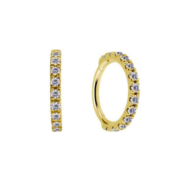 24K GOLD PVD SS316L HINGED CLICKER SET W. PREMIUM ZIRCONIA