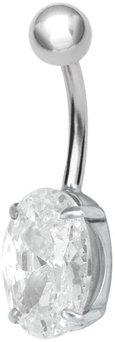 SS316L BANANA WITH CUBIC ZIRCONIA OVAL 8MM (PRONG SET)