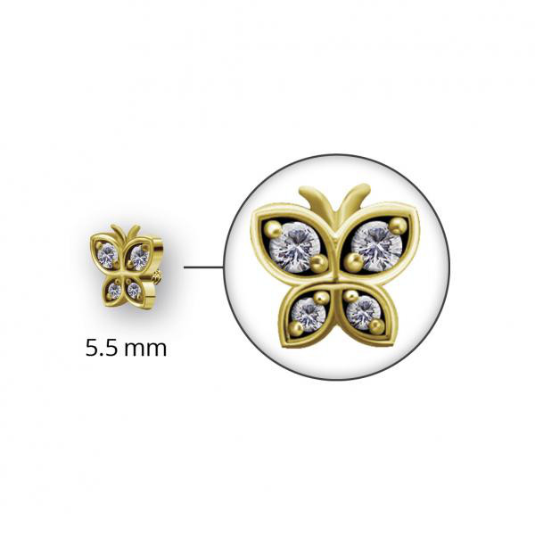 24K GOLD PVD MICRO BUTTERFLY ATTACHMENT SET W. PREMIUM ZIRCONIA