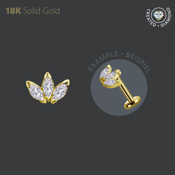 18K GOLD INTERNAL FAN MICRO ATTACHMENT SET W. 3 MARQUISE LAB CREATED DIAMONDS