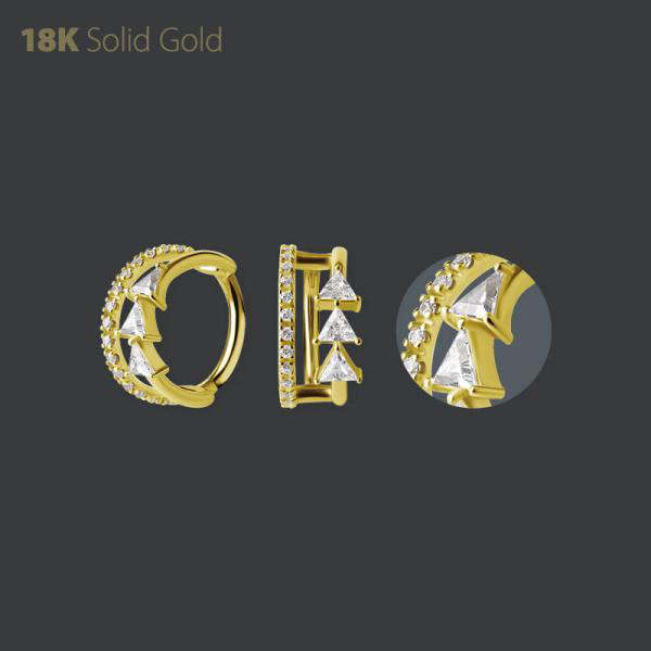 18K GOLD HINGED SEGMENT CLICKER SET WITH PREMIUM ZIRCONIA