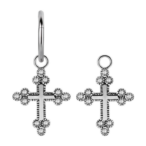 SS316L CROSS DANGLE FOR HINGED SEGMENT RING SET W.CUBIC ZIRCONIA