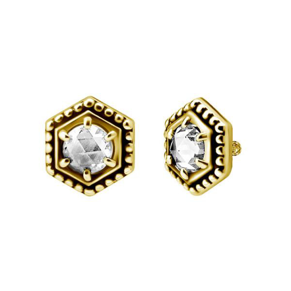 24K GOLD PVD SS316L MICRO ATTACHEMENT SET W. ROSE CUT CUBIC ZIRCONIA