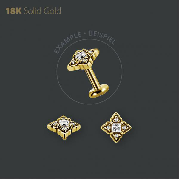 18K GOLD INTERNAL MICRO ATTACHMENT SET W. PRINCESS CUT PREMIUM ZIRCONIA