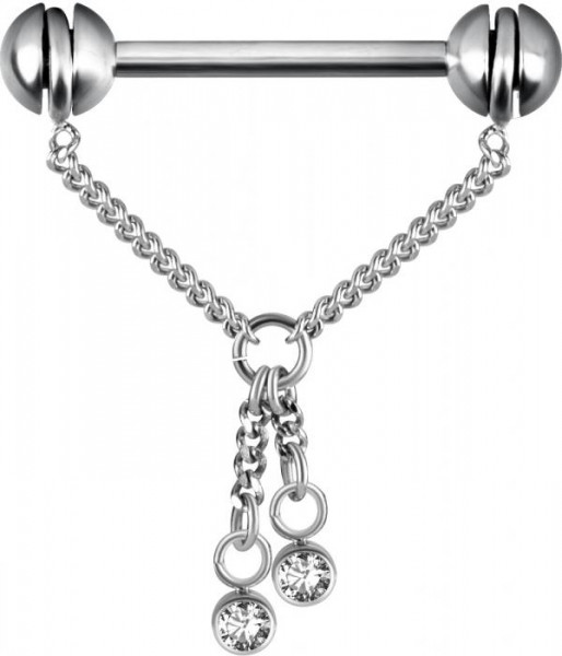 SS316L FREE ROTATING NIPPLE CHAIN BARBELL W. PREMIUM CRYSTALS