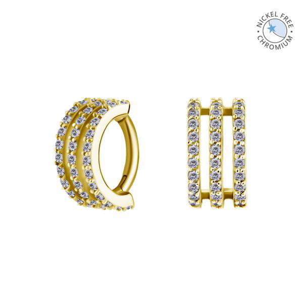 18K GOLD PVD CoCr NF ROOK OVAL HINGED CLICKERS SET W. PREMIUM ZIRCONIA