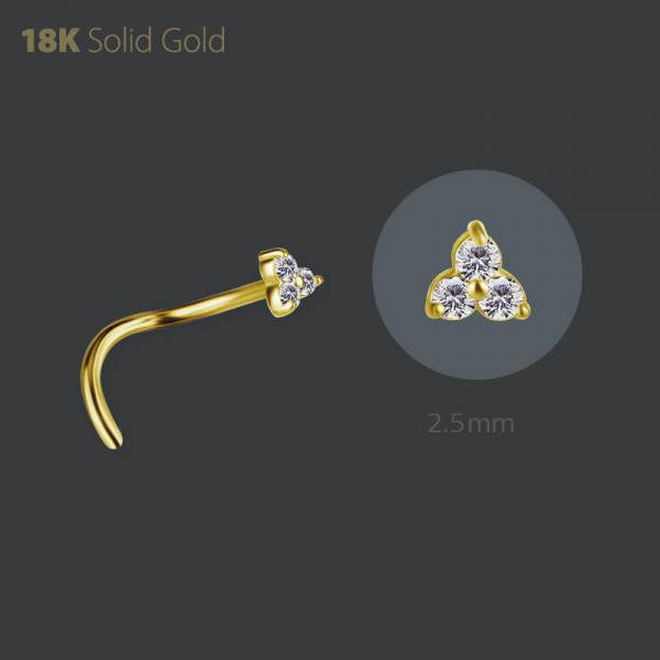 18K GOLD TRINITY NOSE STUD SET W. PREMIUM ZIRCONIA