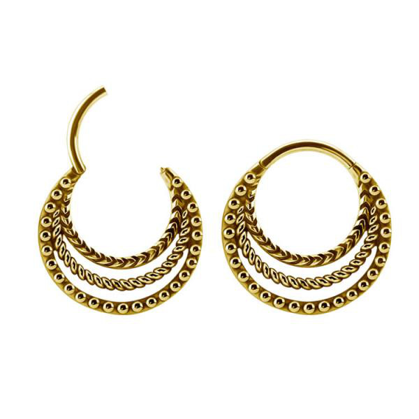 24K GOLD PVD SS316L SEPTUM TRIBAL LOOK PLAIN CLICKER, OXIDIZED