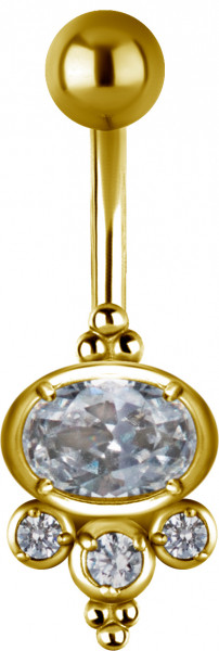 24K GOLD PVD SS316L TRIBAL BANANA WITH SET CUBIC ZIRCONIA