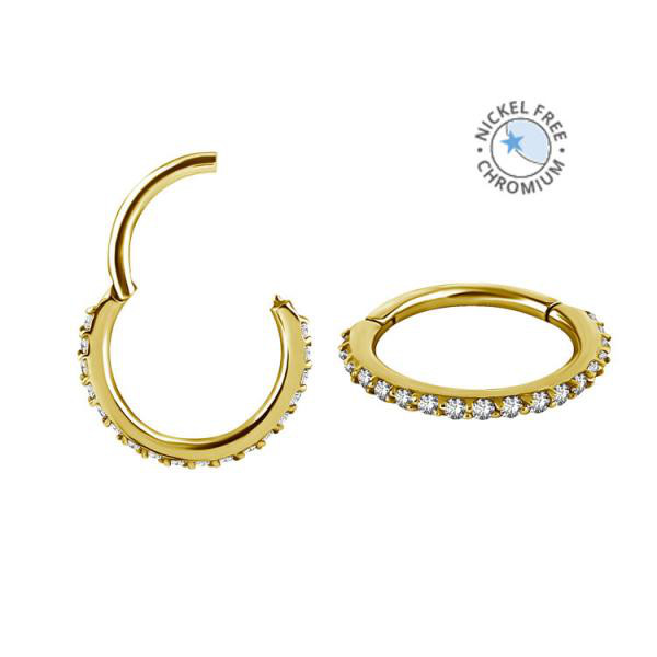 18K GOLD PVD CoCr NF JEWELLED HINGED NOSE RING SET W.PREMIUM ZIRCONIA