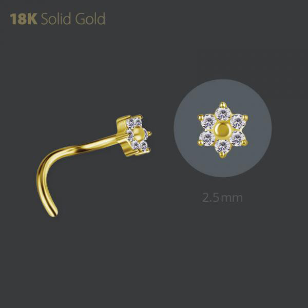 18K GOLD FLOWER NOSESTUD SET W. PREMIUM ZIRCONIA