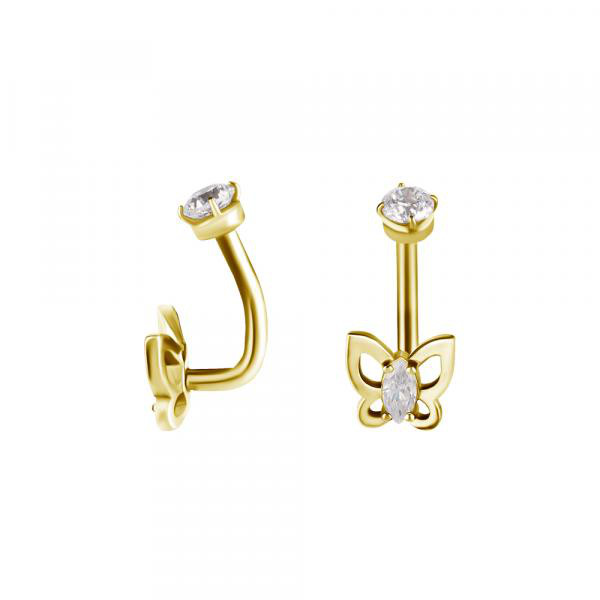 24K GOLD PVD INTERNAL ROOK BUTTERFLY BANANA W.3MM TOP BALL SET W.PREMIUM ZIRCONIA