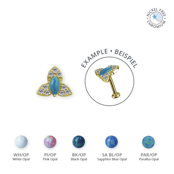 18K GOLD PVD CoCr NF THREADLESS ORCHID ATTACHMENT SET W.PAVE LAB CREATED OPALS