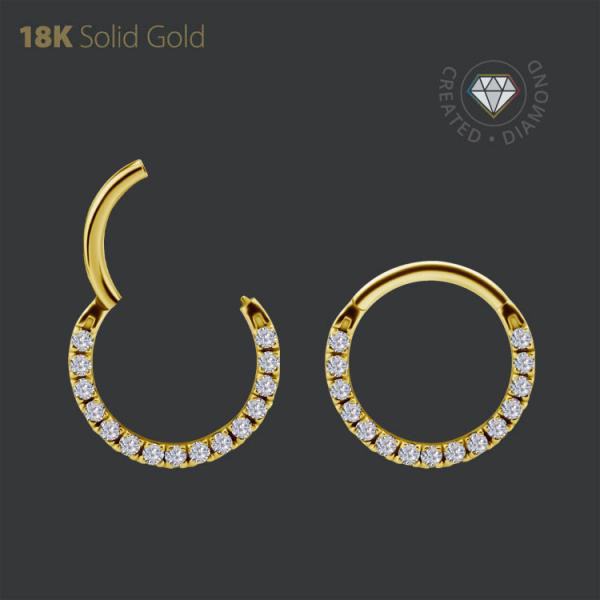 18K GOLD HINGED SEPTUM & DAITH CLICKER SET W. LAB CREATED DIAMONDS