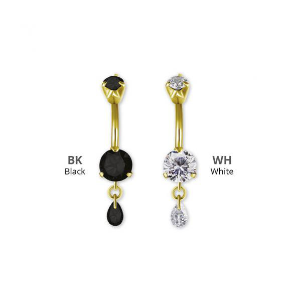 GOLD PVD SS316L DJ MINI BELLY BANANA W. ZIRCONIA DROP DANGLE