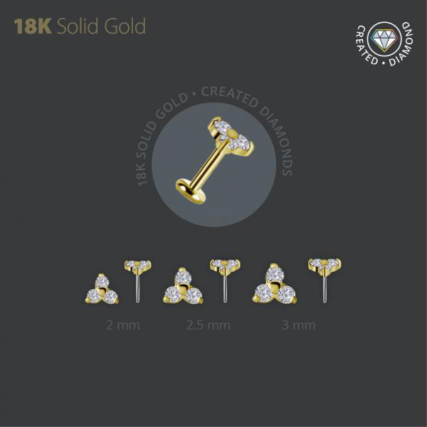 18K GOLD THREADLESS TRINITY ATTACHMENT SET W. LAB CREATED DIAMONDS