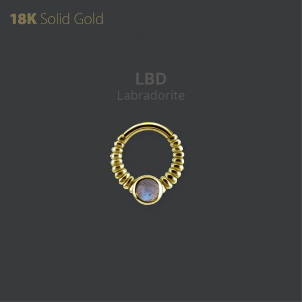 18K GOLD DAITH & SEPTUM CLICKER SET W. GENUINE LABRADORITE