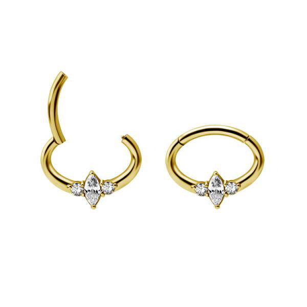 24K GOLD PVD SS316L HINGED SEPTUM/DAITH CLICKER SET W. PREMIUM ZIRCONIA