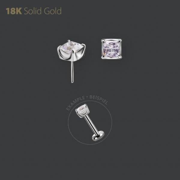 18K WHITE GOLD THREADLESS ATT. SET W. PRINCESS CUT PREMIUM ZIRCONIA