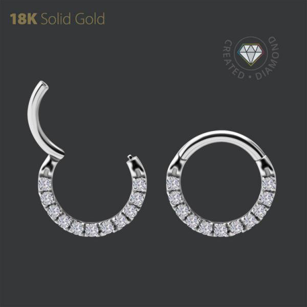 18K WHITE GOLD HINGED SEPTUM & DAITH CLICKER SET W. LAB CREATED DIAMONDS