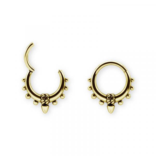 24K GOLD PVD SS316L HINGED CLICKER WITH ROPE AND SPIKE