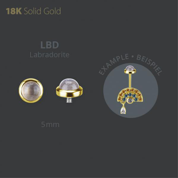 18K GOLD INTERNALLY THREADED ATTACHMENT SET W. GENUINE LABRADORITE