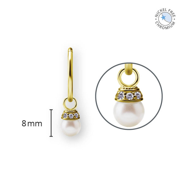 18K GOLD PVD CoCr NF CHARMS FOR HINGED RINGS SET W. PR. ZIRC. AND FRESHWATER PEARL
