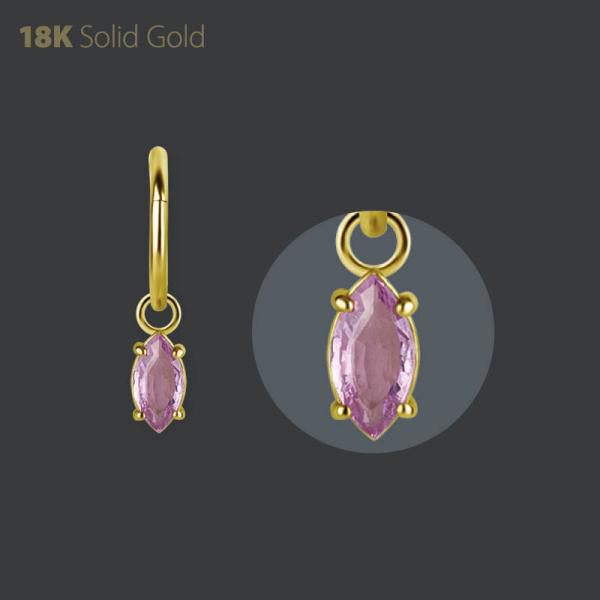18K GOLD CHARM SET W. MARQUISE GENUINE PINK SAPPHIRE