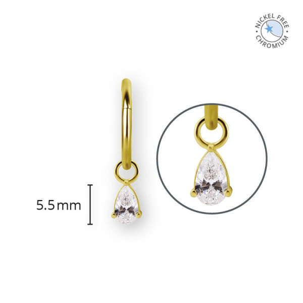 18K GOLD PVD CoCr NF CHARMS FOR HINGED RINGS SET W. PEAR SHAPE PREMIUM ZIRCONIA