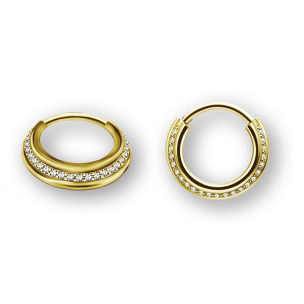 24K GOLD PVD SS316L TRIPLE SLANTED HINGED RING SET W. CUBIC ZIRCONIA