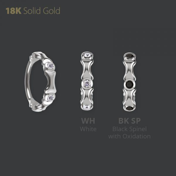 18K WHITE GOLD HINGED CONCH RING SET W. PREMIUM BLACK SPINEL