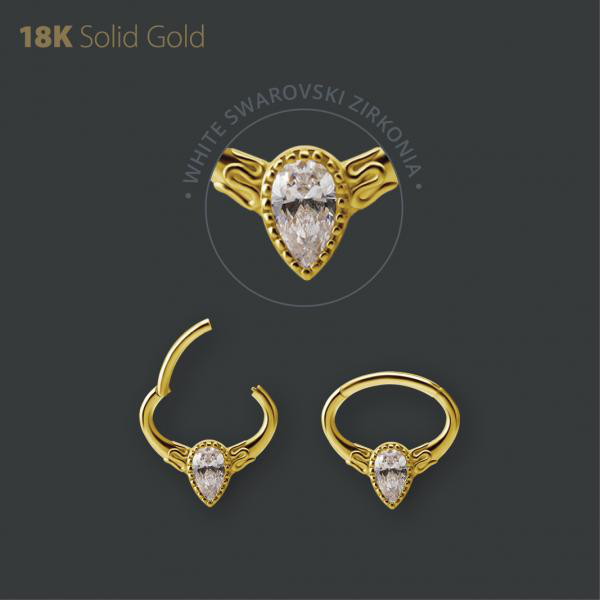 18K GOLD JEWELED SEPTUM AND DAITH CLICKER SET W. PREMIUM ZIRCONIA