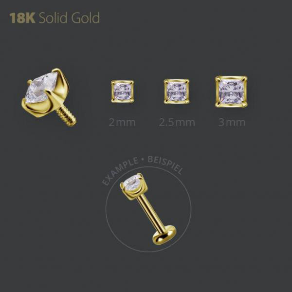 18K GOLD INTERNAL MICRO ATTACHMENT SET WITH PRINCESS CUT PREMIUM ZIRCONIA