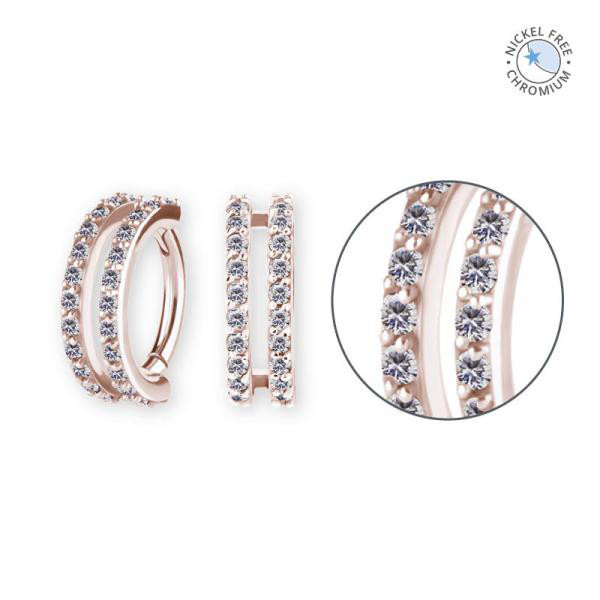 ROSE GOLD PVD CoCr NF HINGED OVAL ROOK CLICKER SET W. PREMIUM ZIRCONIA