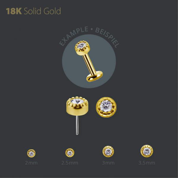 18K GOLD THREADLESS ATTACHMENT W. GRANULATION SET W. PREMIUM ZIRCONIA