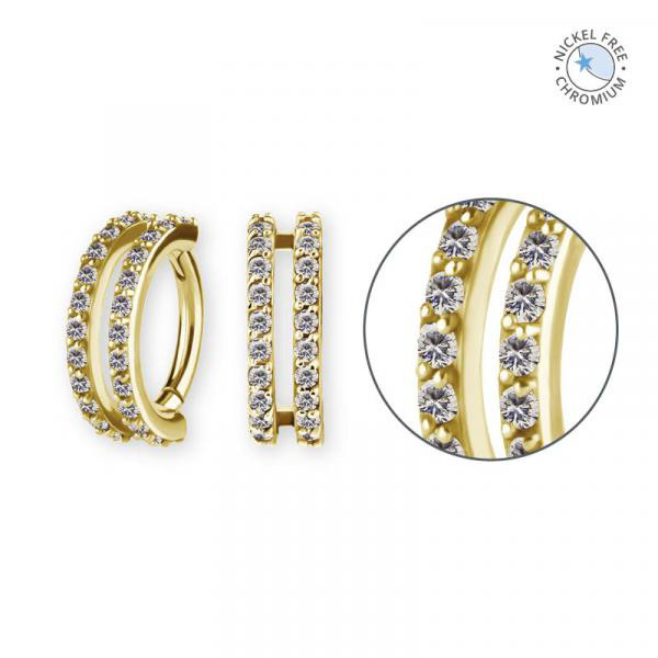 18K GOLD PVD CoCr NF HINGED OVAL ROOK CLICKER SET W. PREMIUM ZIRCONIA