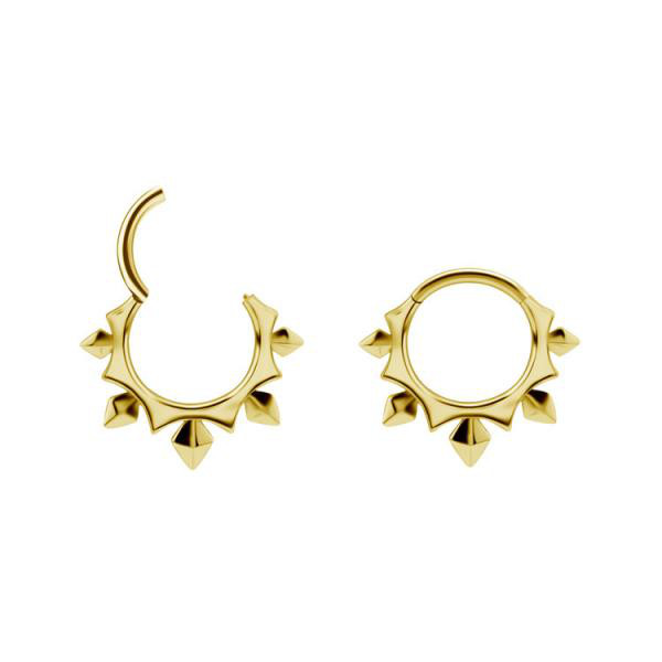 24K GOLD PVD SS316L HINGED CLICKER (PYRAMIDS & SPIKES)