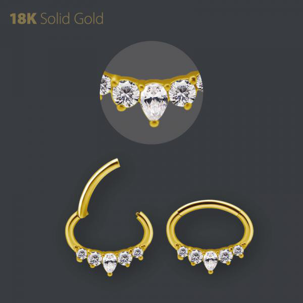 18K GOLD SEPTUM AND DAITH CLICKER SET W. PREMIUM ZIRCONIA