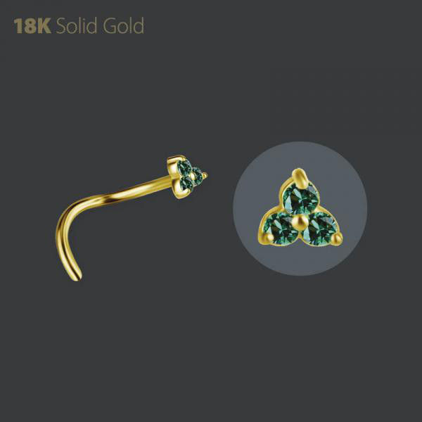 18K GOLD TRINITY NOSE STUD SET W. PREMIUM NANO GEMS