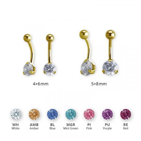 24K GOLD PVD SS316L JEWELLED INTERNAL BANANA SET W. PREMIUM ZIRCONIA