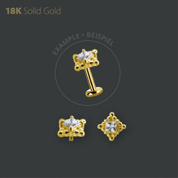 18K GOLD INTERNAL MICRO ATTACHMENT SET W. PRINCESS CUT PREMIUM ZIRCONIA