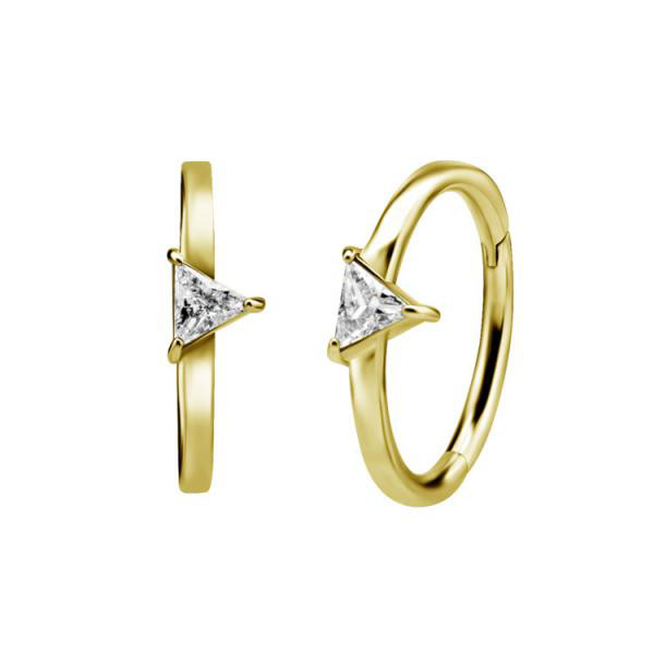24K GOLD PVD SS316L HINGED CONCH RING SET W. TRIANGLE CUBIC ZIRCONIA