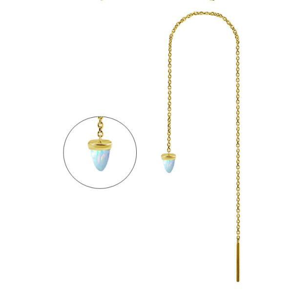 24K GOLD PVD SS316L THREADER (11CM) W. LAB CREATED OPAL SPIKES