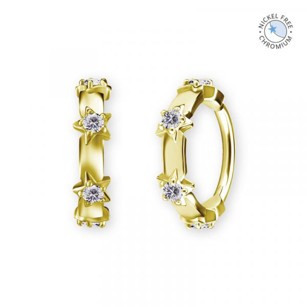 18K GOLD PVD CoCr NF HINGED SEGMENT RING WITH STARS SET W. PREMIUM ZIRCONIA