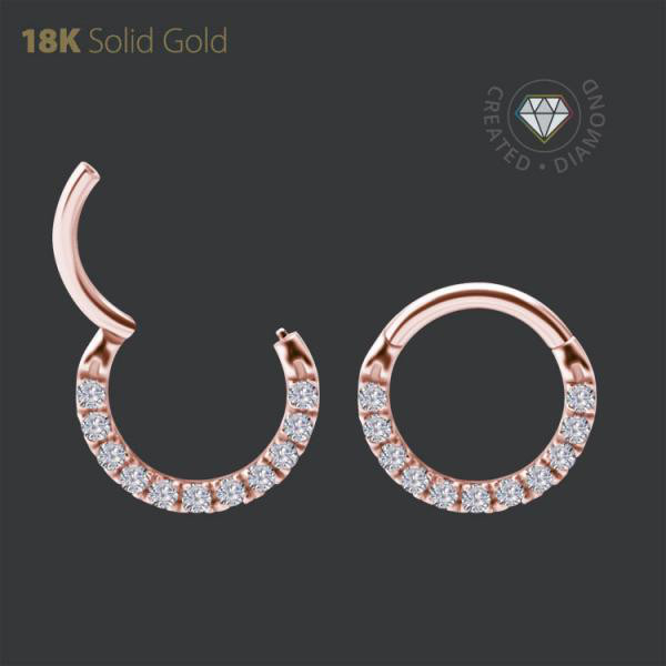 18K ROSE GOLD HINGED SEPTUM & DAITH CLICKER SET W. LAB CREATED DIAMONDS