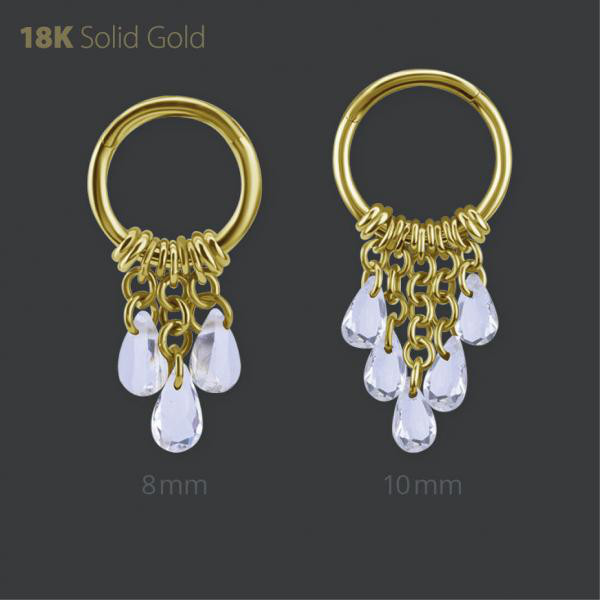 18K GOLD HINGED SEGMENT RING WITH GENUINE WHITE TOPAZ